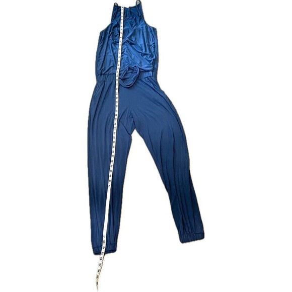 Elan Spaghetti Strap Crossover V-Neck Jogger Belted‎ Jumpsuit Blue Small - Picture 8 of 12